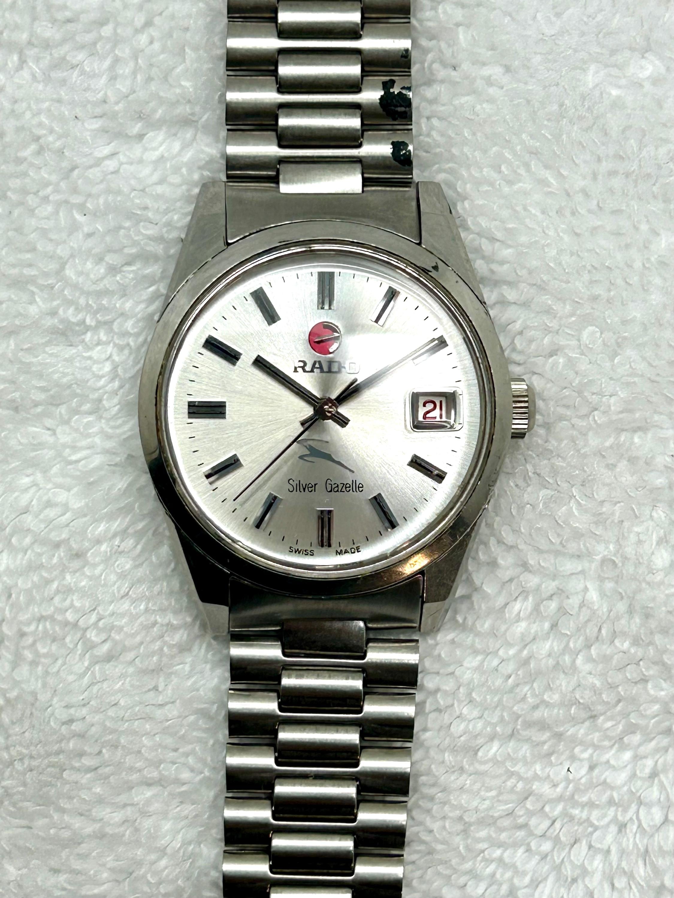 Vintage, Rare Find Rado Silver Gazelle, Quick Date. Crystal Signed