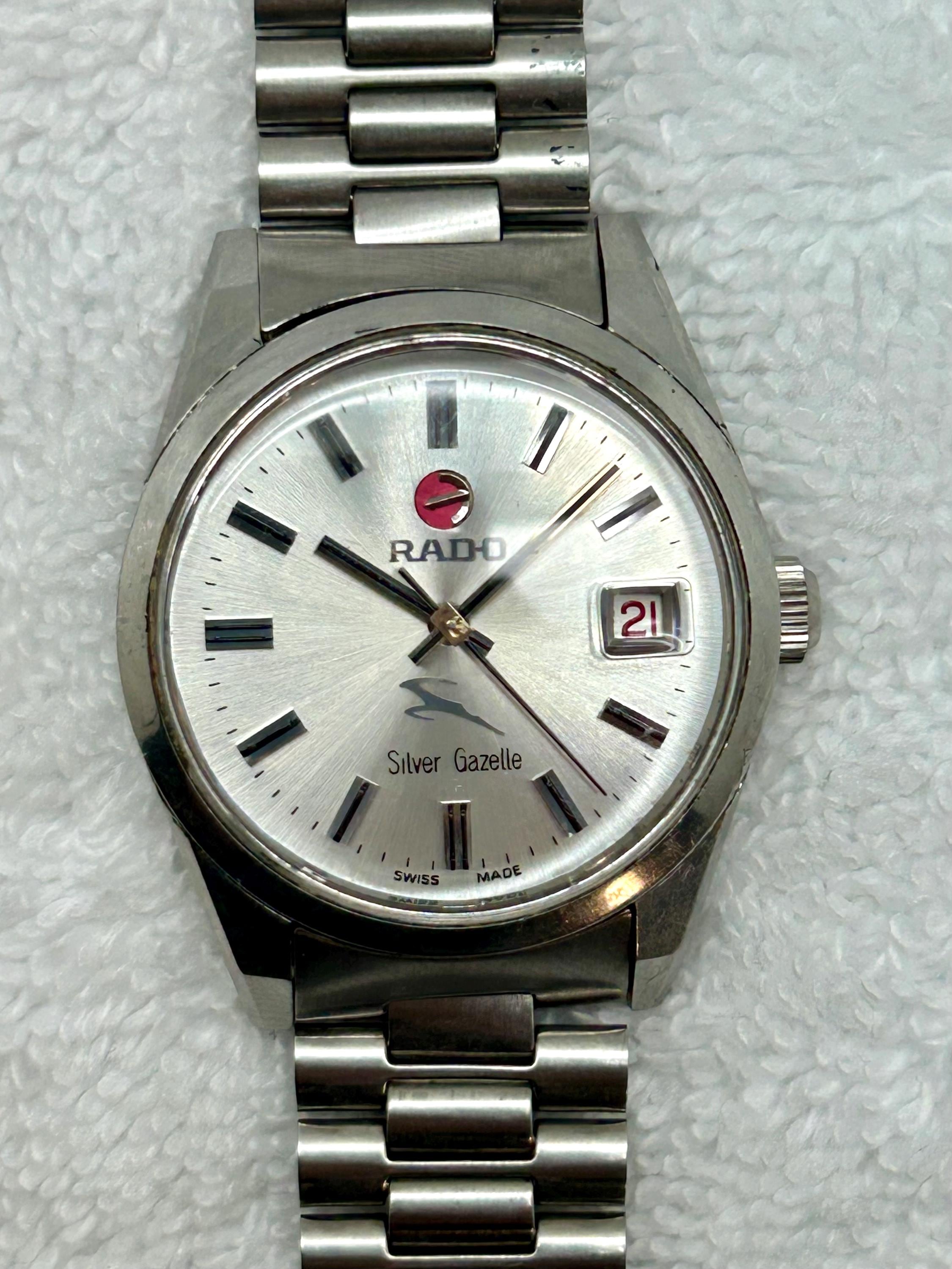 Vintage, Rare Find Rado Silver Gazelle, Quick Date. Crystal Signed