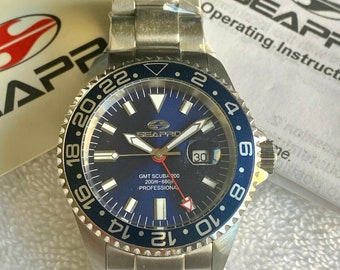 Seapro GMT Scuba Professional Diver 200 Meter 660 FT date Stainless Steel Watch