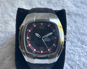 Festina 6721 World Timer Analog Digital Alarm Chronometer Watch Stainless Steel Quartz Watch