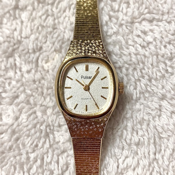 Vintage Pulsar by Seiko Gold Plated Stainless Steel Quartz Ladies Cocktail Wristwatch Japan Watch