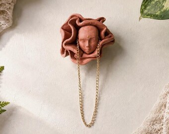 Flower Form No. IX – Handmade Terracotta Wall Sculpture, Whimsical Folk Art, 3D OOAK Decor