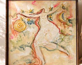 Original Folk Art “Light Bearer” – Mystical Feminine Wall Art – Dreamlike Surrealist Painting