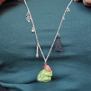 Hand-sculpted Frog Woman Whimsical Pendant Necklace: Florence, Rock Princess, Silver Chain, Charms, OOAK