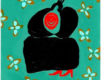 Oryginalny obraz sztuki ludowej / „May Girl” / Złota rama / Sztuka naiwna / Wiosenne kwiaty