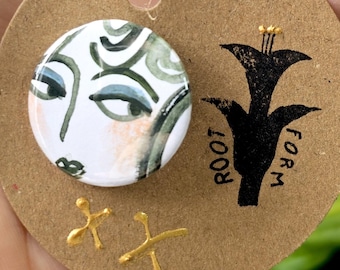 Hand-drawn Watercolour Faces Badges, Button Pin Set, OOAK Accessories, Pins, 25mm