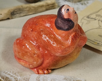Handmade Frog Woman Sculpture – OOAK Folk Creature: "Sun Bog Mother"