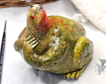 Handmade Frog Woman Sculpture – Strange Folk Creature in Paperclay “Bog Mother”