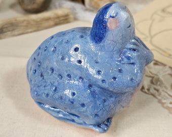 Blue Marsh Spirit: Handmade Frog Woman Sculpture – OOAK Folk Creature "Dimple"