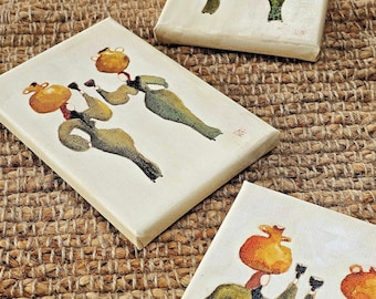 Original Goddesses Painting / Goblets / Wine / Amphora / Women Friendship / Canvas Wall Art