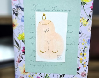 Kolaż malowany ręcznie / Efemerydy / Oryginalny mały obraz figuratywny / Sztuka naiwna / Ciało kobiece