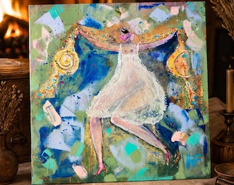 Original Folk Art “Another Dream” – Mystical Feminine Wall Art – Dreamlike Surrealist Painting