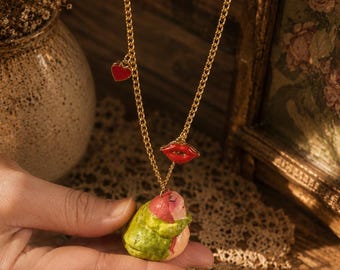Handmade Clotilde Frog Pendant Necklace – Folk Creature Companion, Talisman