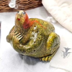 Handmade Paperclay Frog Woman Figurine: Weird Sculpture Art Doll