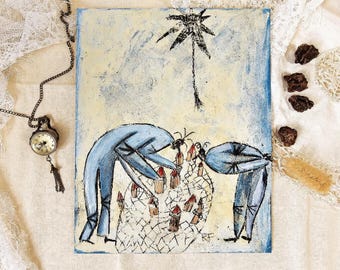 The Architects – Original Surrealist Painting, Strange Outsider Art Wall Decor