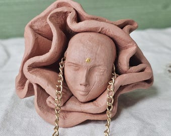 Flower Form No. IX – Handmade Terracotta Wall Sculpture, Whimsical Folk Art, 3D OOAK Decor