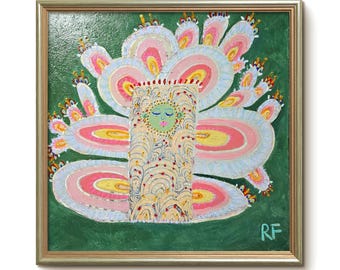Original Folk Art Painting “The Seer” – Symbolic Tree Spirit on Wood Panel