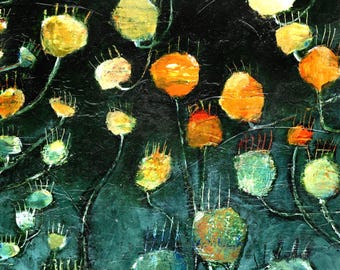 Pintura original: Flores nocturnas, arte mural abstracto de temática botánica