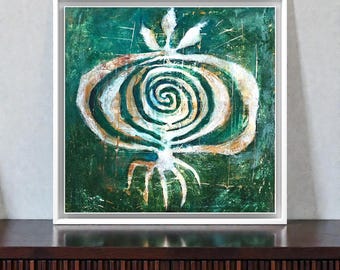 Planta mítica original, pintura sobre tabla de madera, decoración de pared