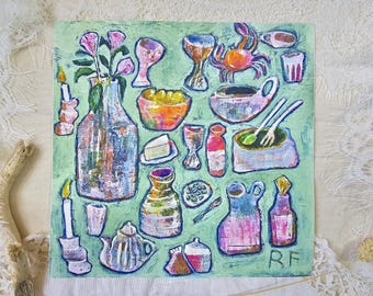 Dinner Party Giclee Print on Canvas, Maximalist Kitchen, Dining Room Wall Decor