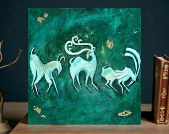 Original Folk Art Painting “Forest Spirits” – Mythical Creature Wall Art – Mystical Woodland Artwork