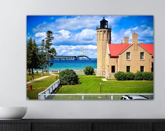 Old Mackinac Point Lighthouse - Mackinaw City, Michigan Bridge - Paper, Canvas, & Metal Fine Art Prints