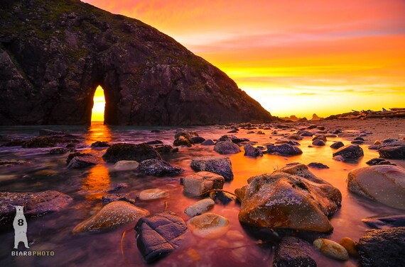 Arch Rock Sunset at Harris Beach Oregon Coast Photography PNW Wall Art Prints