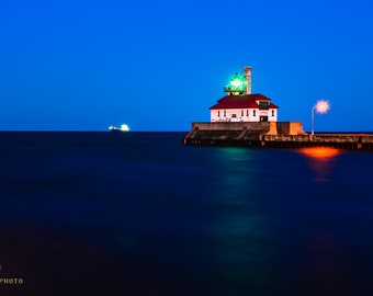 Duluth Harbor Lighthouse Print: Lake Superior Blue Wall Art