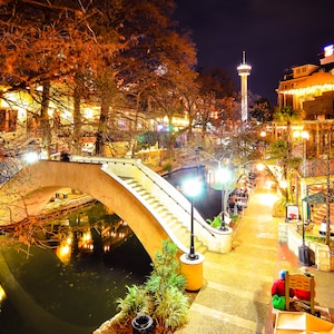 San Antonio River Walk at Night Photography Print: Texas Urban Art