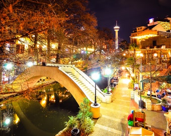 San Antonio River Walk at Night Photography Print: Texas Urban Art