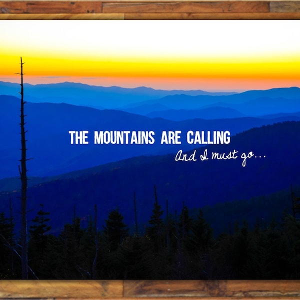 Estampado de las Montañas Blue Ridge: Cita de John Muir, Fotografía de naturaleza