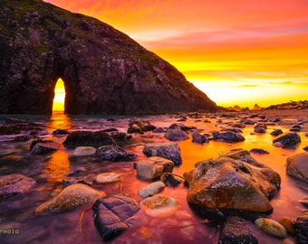 Arch Rock, Harris Beach Sunset Wall Decor, Oregon Coast Photography, PNW Photography, Pacific Coast Landscapes, Beach Photos, Metal Prints