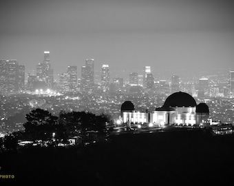 Los Angeles Skyline Print: Griffith Observatory, Black and White Cityscape