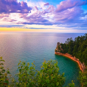 Pictured Rocks National Lakeshore, Miners Castle, Upper Peninsula Michigan, Lake Superior Photos, Munising, Sunset Prints, Cabin Decor