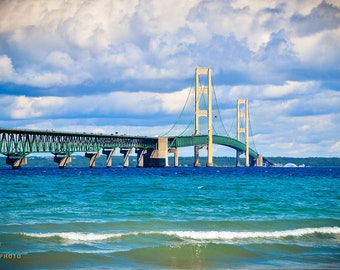 Mackinac Bridge Photography Prints, Mackinaw City MI, Upper Peninsula Wall Art, Lake Michigan Decor, Lake Huron, Metal / Canvas Yooper Decor