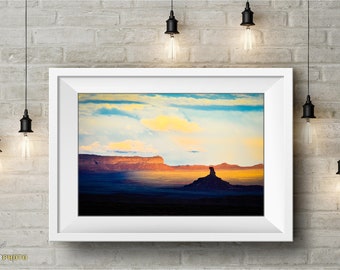 Valley of the Gods Utah Surreal Photography Prints, Rustic Wall Decor, Vintage Style Southwest Landscapes, Desert Rock Formations at Sunset