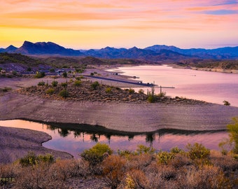 Lake Pleasant Sunset - Arizona Photography Available as Archival Grade Paper, Canvas, & Metal Fine Art Prints