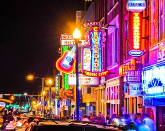Nashville Broadway Neon Sign Art Print: Tennessee Music City Photo