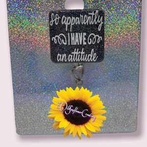 So apparently I have an attitude retractable badge, cute badge, glitter badge, ID holder, ID badge, handmade badge, Nursing badges