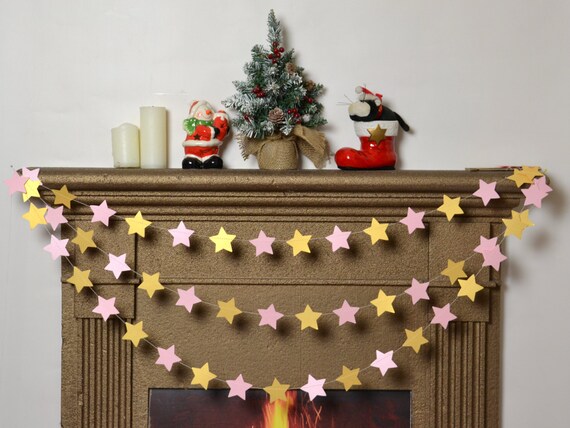 Christmas Star Garland Gold Pink Baby Shower Garland Fireplace Etsy