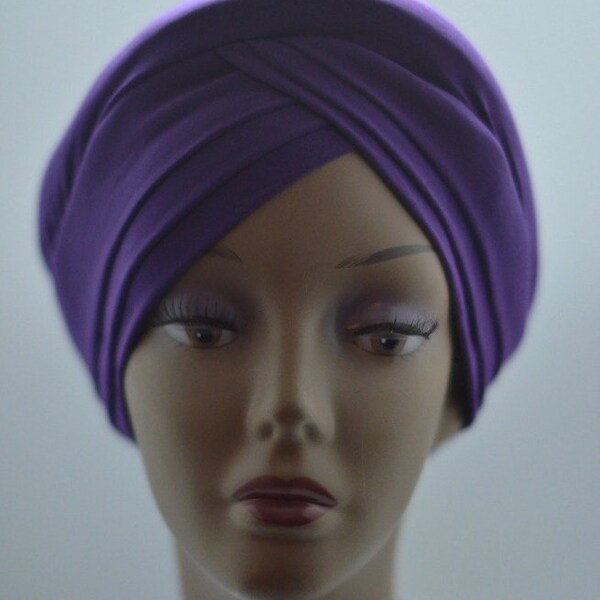 Vintage Style Layered Turban | Purple Turban | Retro Turban | Turban Hat I Padded Turban | Hollywood GlamourTurban | Turban Headband |