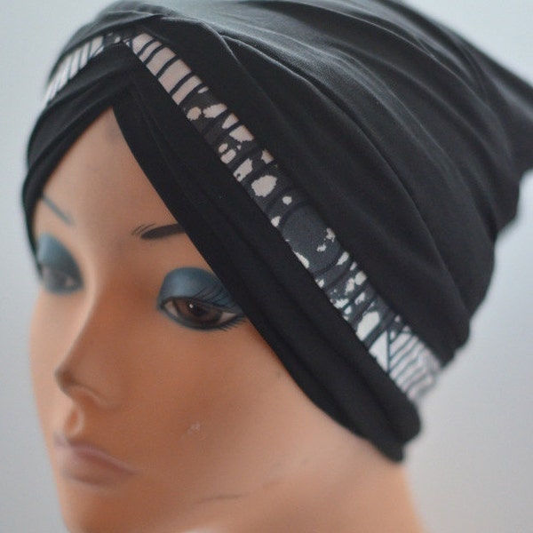 Black Turban | PRESEWN Layered HeadWrap Hat | Ready To Wear Headwrap | Ankara Jersey Turban | Pret A Porter African Print Headtie Turban Cap