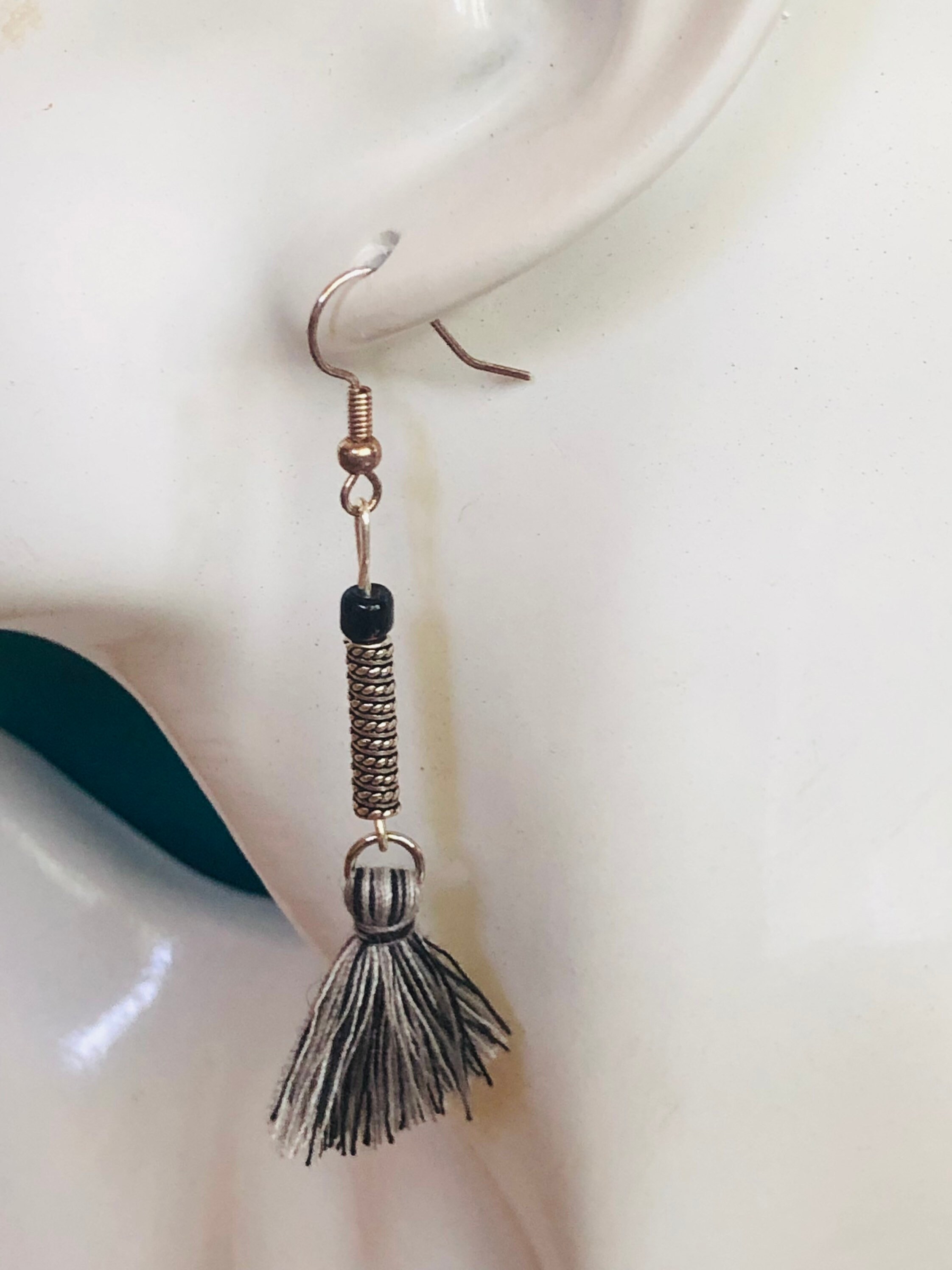 Witches Broom Earrings with Black and White Tassel Broom End Etsy