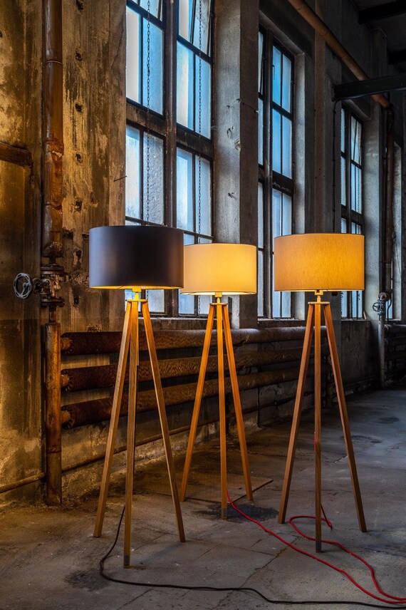 Floor Lamp Beech Tripod Bauhaus Style Designer Floor Lamp Beech Tripod Bauhaus Style