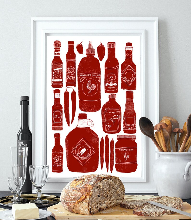 Hot Sauce Kitchen Dining Decor Gift Cooking Modern Art Etsy