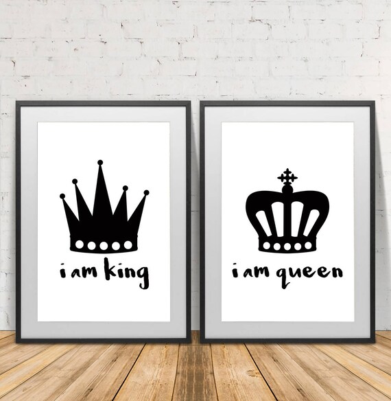 King And Queen King Queen Crown Print Couple Poster Etsy