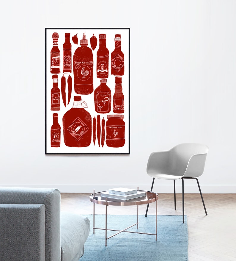 Hot Sauce Kitchen Dining Decor Gift Cooking Modern Art Etsy
