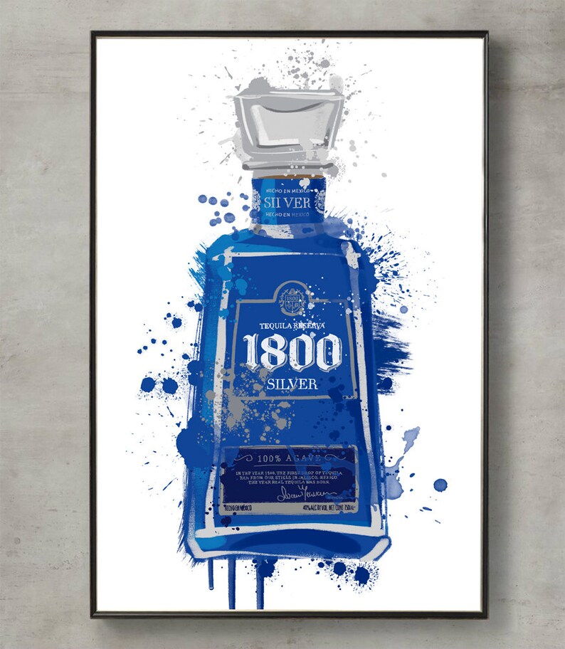 1800 Tequila Tequila Bottle Man Cave Illustration Kitchen Etsy