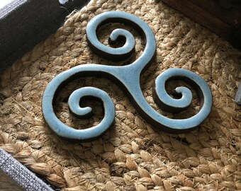 The Triskelion Celtic Knot, Irish, Wall Hanging, Decor, Tattoo, Art, 3D Art, Home Decor, Pottery, Teal Art, Blue Wall Tattoo, Irish