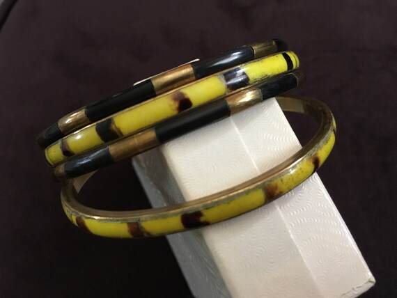 Set of Four Vintage Yellow Tortoise and Black Res… - image 5